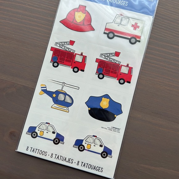 8 pcs Fireman Truck Helicopter Police Car Ambulance Temporary Tattoos - Picture 3 of 4